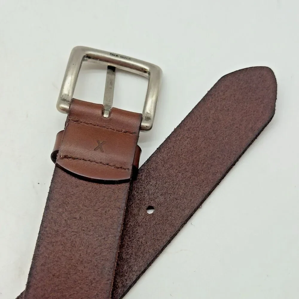Polo Ralph Lauren Brown Leather Belt Men's 38 Solid Brass Silver Plated Buckle